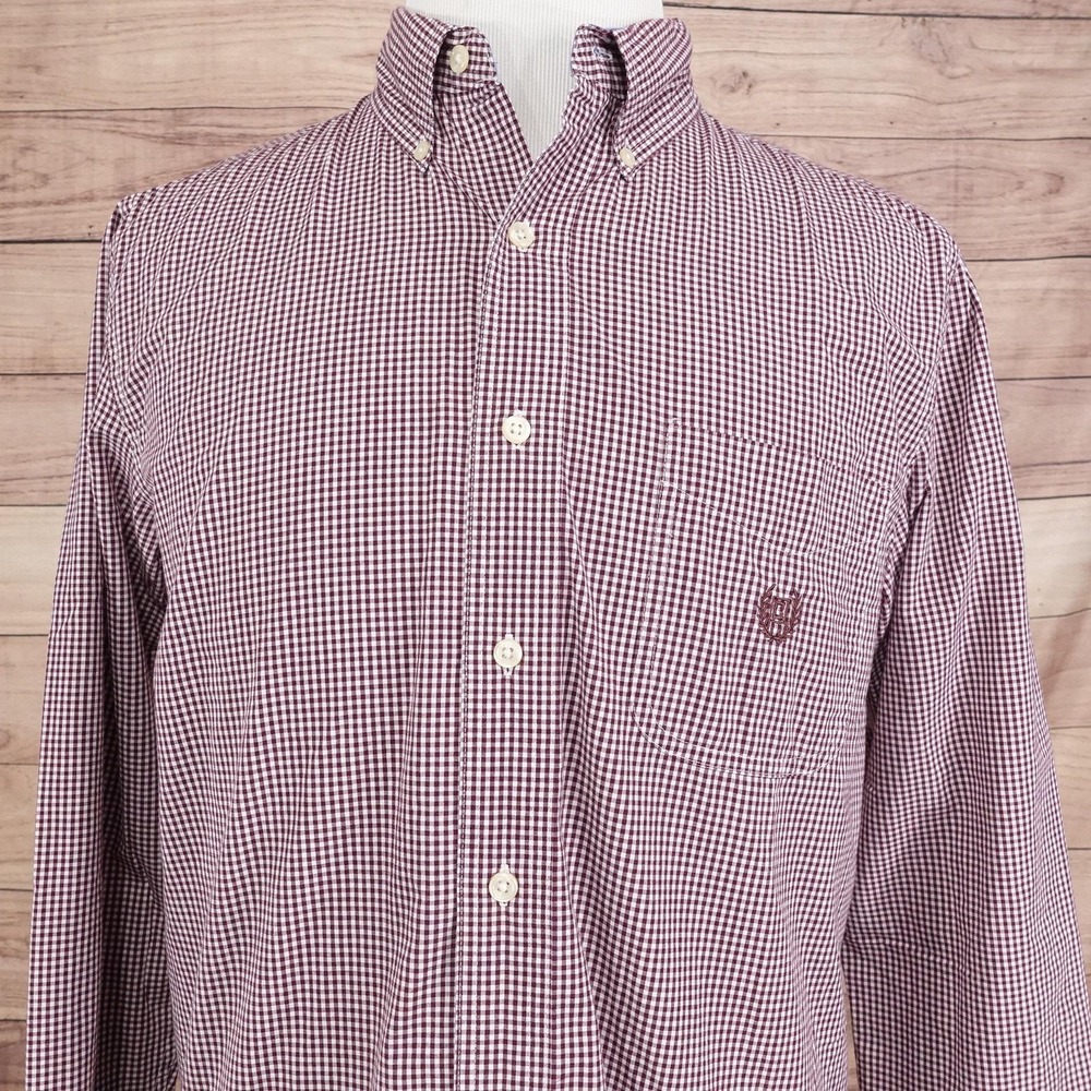 Chaps Shirt Mens Medium Red Check Long Sleeve Button Down Easy Care Casual